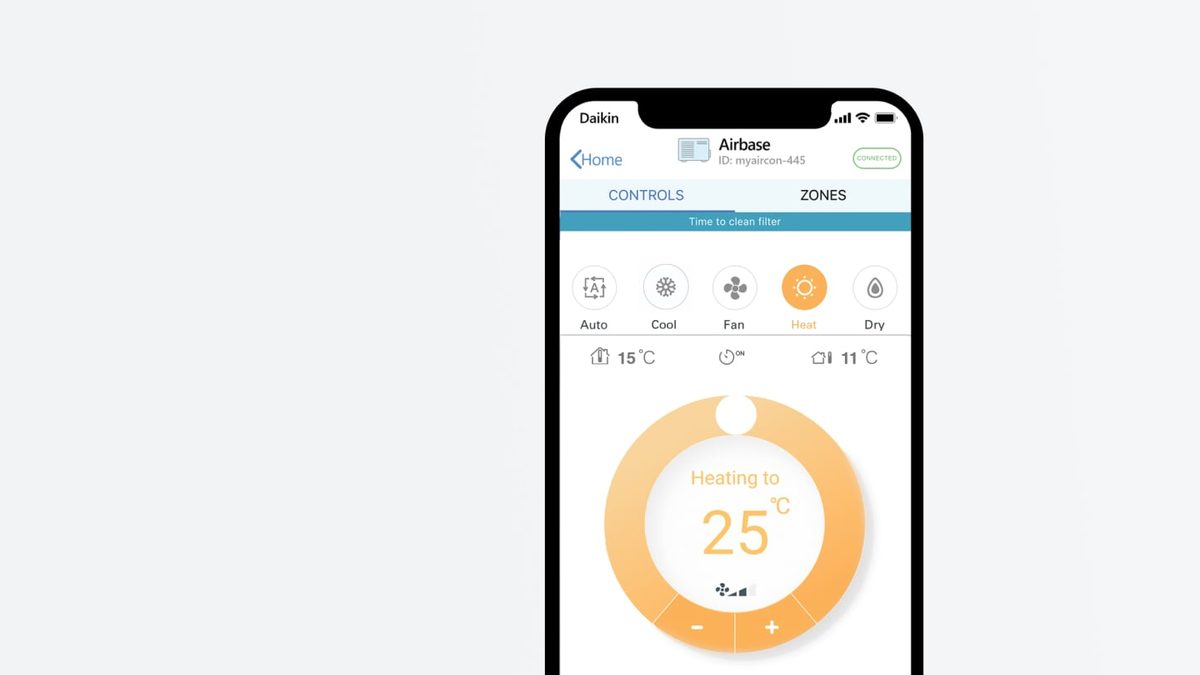 Ducted air conditioning zone control app on a smartphone